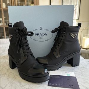 Prada New Brixxen Re-Nylon Combat Boots Black Size 39 Women’s